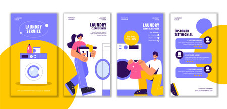 Flat Cartoon Illustration of Laundry Service for Social Media Storiesのイラスト素材
