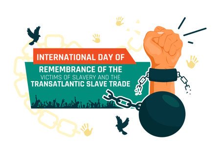 International Day of Remembrance of the Victims of Slavery and the Transatlantic Slave Trade Vector Illustration Featuring Broken Handcuffs on Handsのイラスト素材