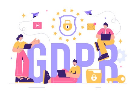GDPR or General Data Protection Regulation Illustration featuring Cybersecurity, Personal Information Protection, and Access Control Verificationのイラスト素材