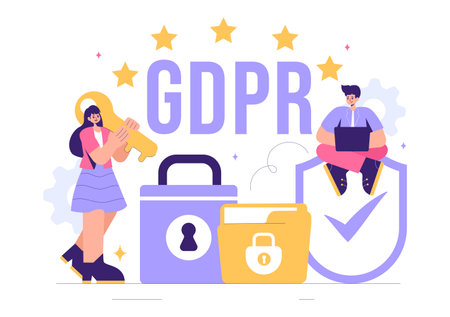 GDPR or General Data Protection Regulation Illustration featuring Cybersecurity, Personal Information Protection, and Access Control Verificationのイラスト素材