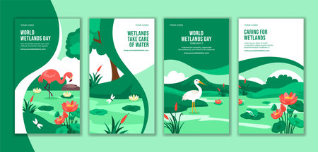Social Media Stories Template for World Wetlands Day Featuring Flat Cartoon Hand-Drawn Designのイラスト素材