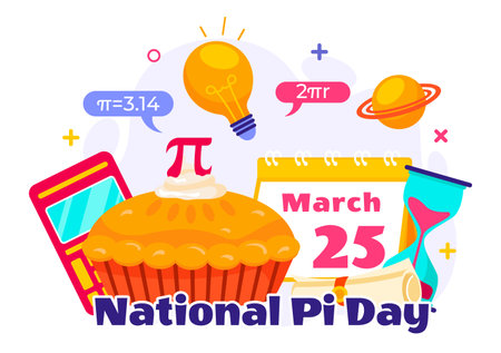 National Pi Day Vector Illustration on 14 March featuring Mathematical Constants, Greek Letters, and a Sweet Baked Pie in a Holiday Flat Backgroundのイラスト素材