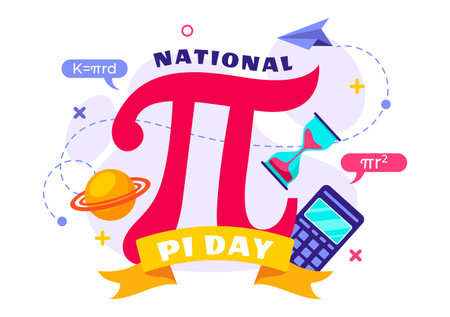 National Pi Day Vector Illustration on 14 March featuring Mathematical Constants, Greek Letters, and a Sweet Baked Pie in a Holiday Flat Backgroundのイラスト素材