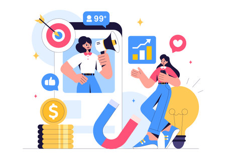 Trend Watcher Vector Illustration featuring a Specialist Monitoring Emerging Business Trends and Managing Projects in a Flat Style Cartoon Backgroundのイラスト素材