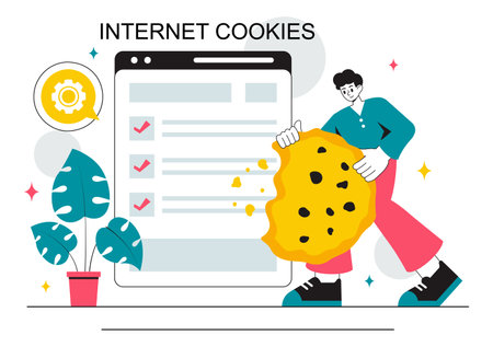 Internet Cookies Technology Vector Illustration Featuring Tracking Cookie Records of User Browsing Activities on a Website in a Flat Backgroundのイラスト素材