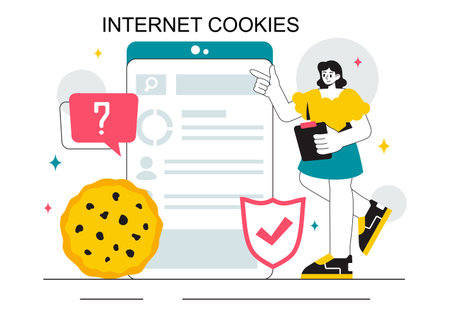 Internet Cookies Technology Vector Illustration Featuring Tracking Cookie Records of User Browsing Activities on a Website in a Flat Backgroundのイラスト素材