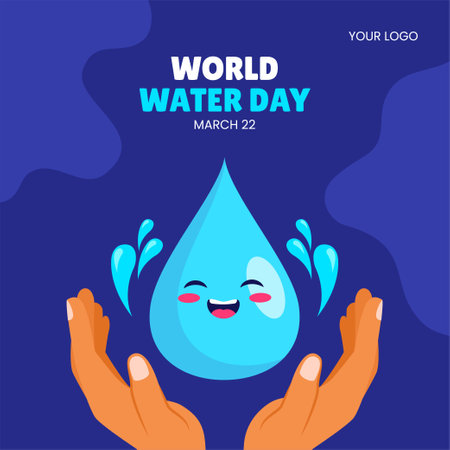 World Water Day Cartoon Illustration for Social Media Templatesのイラスト素材