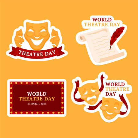 Theatre Day Celebration Art in Flat Cartoon and Hand-Drawn Style Labelのイラスト素材
