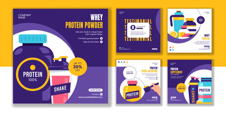 Protein Supplement Social Media Post Template with Hand-Drawn Cartoon Style Illustrationのイラスト素材