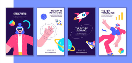 Metaverse Themed Social Media Stories Templates with Virtual Reality Elementsのイラスト素材