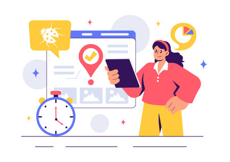 Software Testing Vector Illustration featuring Application Engineering, Debugging Processes, Development Workflow, Programming, and Codingのイラスト素材