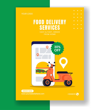 Vertical Poster Design Templates for Food Delivery Service in Flat Vector Styleのイラスト素材