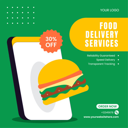 Flat Cartoon Style Food Delivery Vector Illustration for Social Media Design Illustrationのイラスト素材
