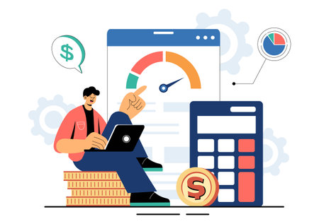 Personal Finance Management Vector Illustration Depicting Money Spending Habits, Purchase Planning, Financial Goal Setting, and Budget Managementのイラスト素材