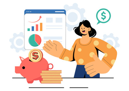 Personal Finance Management Vector Illustration Depicting Money Spending Habits, Purchase Planning, Financial Goal Setting, and Budget Managementのイラスト素材