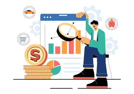 Personal Finance Management Vector Illustration Depicting Money Spending Habits, Purchase Planning, Financial Goal Setting, and Budget Managementのイラスト素材