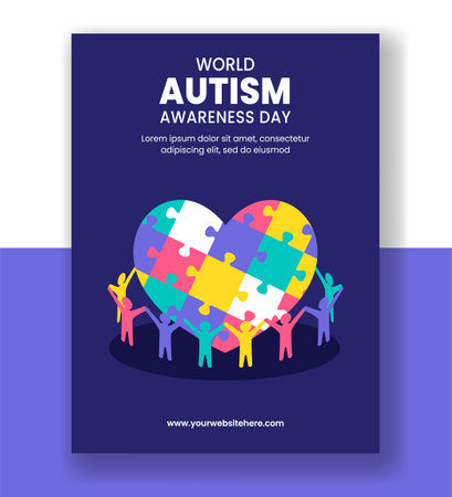 World Autism Awareness Day Vertical Poster Design with Hand-Drawn Cartoon Illustrationのイラスト素材