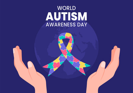 Flat Cartoon Hand-Drawn Social Media Background Template for Autism Awarenessのイラスト素材