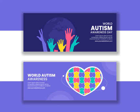 Hand-Drawn Flat Style Horizontal Banner Template for Autism Awareness Dayのイラスト素材
