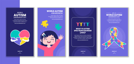 World Autism Awareness Day Social Media Stories Design with Flat Cartoon Backgroundのイラスト素材