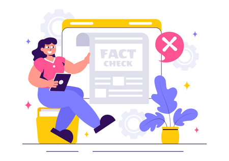 Fact or Myths Check News Vector Illustration Featuring Myths vs. Facts for Thorough Verification and Evidence Comparison in a Flat Style Backgroundのイラスト素材