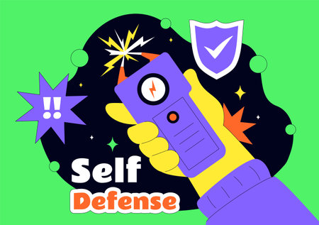 Self Defense Vector Illustration Featuring Various Types of Protective Equipment Against Danger or Threat in a Flat Style Cartoon Backgroundのイラスト素材