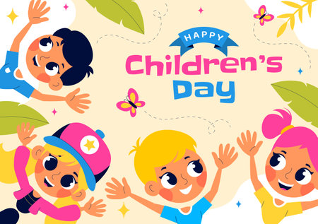 Happy Children's Day Vector Illustration featuring cheerful kids celebrating this important occasion to children's rights, joy, and happinessのイラスト素材