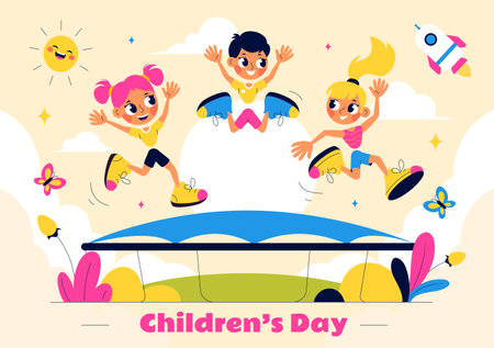 Happy Children's Day Vector Illustration featuring cheerful kids celebrating this important occasion to children's rights, joy, and happinessのイラスト素材