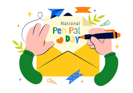 National Pen Pal Day Vector Illustration on June 1 Featuring Someone Writing a Letter to a Friend in a Flat Style Cartoon Backgroundのイラスト素材