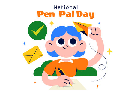 National Pen Pal Day Vector Illustration on June 1 Featuring Someone Writing a Letter to a Friend in a Flat Style Cartoon Backgroundのイラスト素材