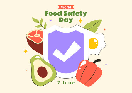 World Food Safety Day Vector Illustration on June 7 to Raise Awareness and Preventive Measures Against Food Safety Risks with Fruits and Vegetablesのイラスト素材