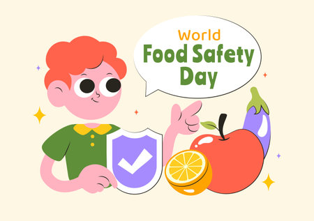 World Food Safety Day Vector Illustration on June 7 to Raise Awareness and Preventive Measures Against Food Safety Risks with Fruits and Vegetablesのイラスト素材