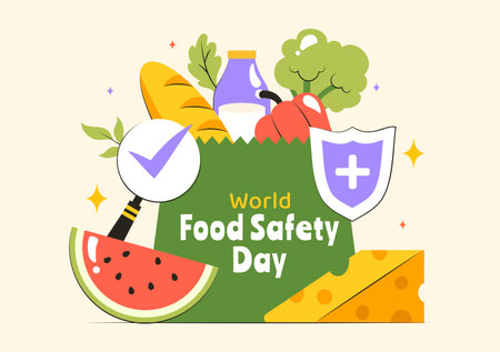 World Food Safety Day Vector Illustration on June 7 to Raise Awareness and Preventive Measures Against Food Safety Risks with Fruits and Vegetablesのイラスト素材
