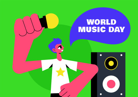 Vector Cartoon Template for Music Festival Social Media Post on World Music Day Backgroundのイラスト素材