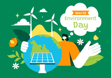 World Environment Day Vector Illustration with Green Trees and Plants in a Forest, of Saving the Planet and Taking Care of the Earth in a Backgroundのイラスト素材