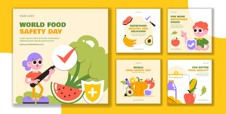 World Food Safety Day Awareness Campaign Flat Cartoon Social Media Post Templateのイラスト素材