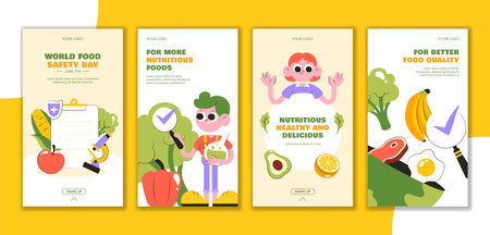 Flat Style World Food Safety Day Social Media Stories Design for Online Awarenessのイラスト素材