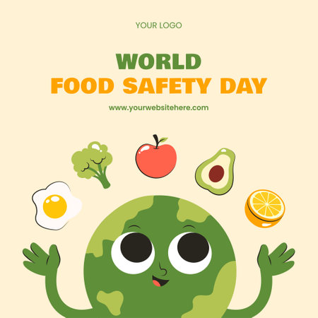Social Media Illustration for World Food Safety Day in Cartoon Styleのイラスト素材
