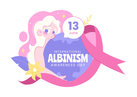 International Albinism Awareness Day Vector Illustration on June 13, Featuring People with a Rare Genetic Disorder Advocating for Human Rightsのイラスト素材