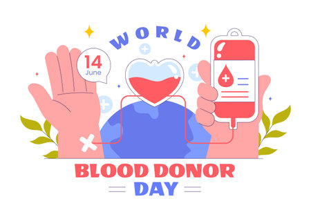 World Blood Donor Day Vector Illustration on June 14, Featuring Human Donated Blood to Help Recipients and Save Lives in a Flat Style Backgroundのイラスト素材