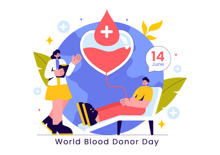 World Blood Donor Day Vector Illustration on June 14, Featuring Human Donated Blood to Help Recipients and Save Lives in a Flat Style Backgroundのイラスト素材