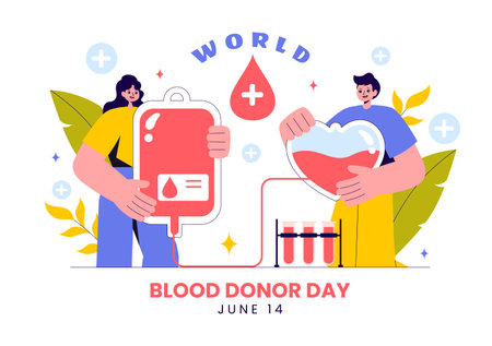 World Blood Donor Day Vector Illustration on June 14, Featuring Human Donated Blood to Help Recipients and Save Lives in a Flat Style Backgroundのイラスト素材