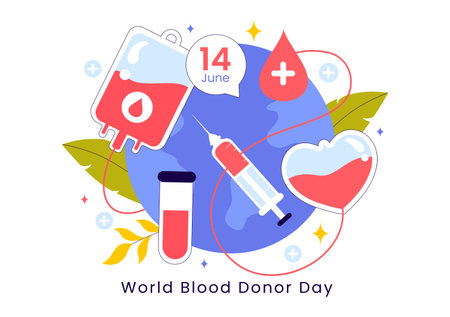 World Blood Donor Day Vector Illustration on June 14, Featuring Human Donated Blood to Help Recipients and Save Lives in a Flat Style Backgroundのイラスト素材