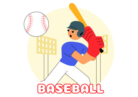A Baseball Player Sport Vector Illustration featuring an Athlete in Uniform Throwing, Catching, or Hitting a Ball using Bats and Gloves on a Stadiumのイラスト素材