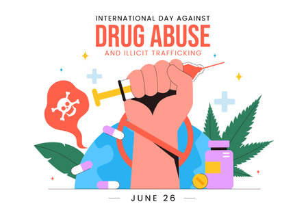 International Day Against Drug Abuse and Illicit Trafficking Vector Illustration with Anti Narcotics Awareness to Avoid Drugs and Harmful Medicinesのイラスト素材