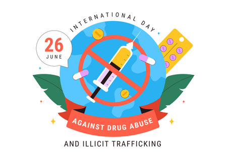 International Day Against Drug Abuse and Illicit Trafficking Vector Illustration with Anti Narcotics Awareness to Avoid Drugs and Harmful Medicinesのイラスト素材