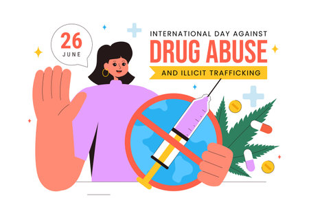 International Day Against Drug Abuse and Illicit Trafficking Vector Illustration with Anti Narcotics Awareness to Avoid Drugs and Harmful Medicinesのイラスト素材