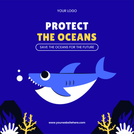 Ocean Protection Day Vector for Social Media with Hand-Drawn Elements Illustrationのイラスト素材