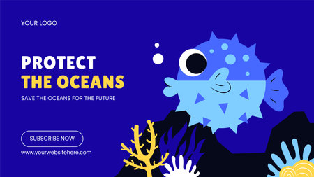 World Oceans Day Video Thumbnail Layout in Hand-Drawn Cartoon Styleのイラスト素材