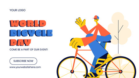 Happy World Bicycle Day Vector Template for Social Media Video Thumbnail Styleのイラスト素材